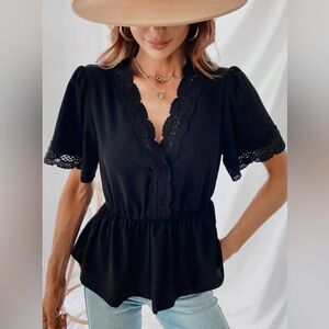 Cupshe Black Lace Trim Blouse